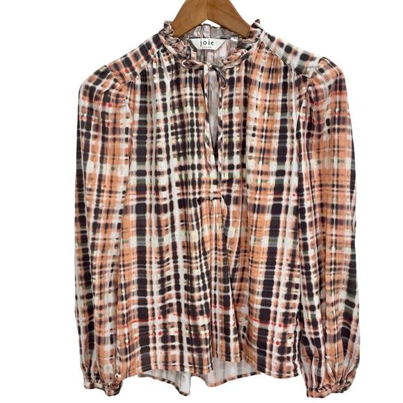 JOIE Jindrah Peach Gathered Dye-Printed 100% Cotton Prairie Tunic Blouse Small - Picture 1 of 10